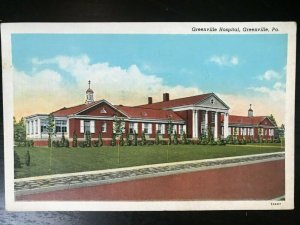 Vintage Postcard 1938 Greenville Hospital Greenville Pennsylvania