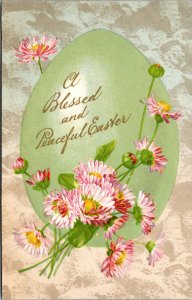 Vtg 1910s Gold Blessed and Peaceful Easter Flowers Floral Embossed Postcard