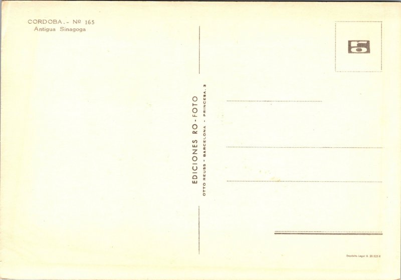 Postcard Spain Cordoba Antique Synagogue Interior View