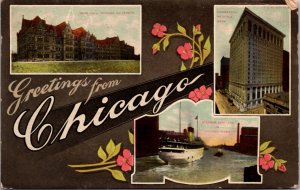 Postcard Multiple Views Greetings from Chicago, Illinois Advertising Tourism