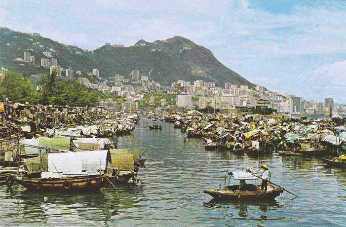 Hong Kong - Boat People in Causeway Bay Typhoon Shelter