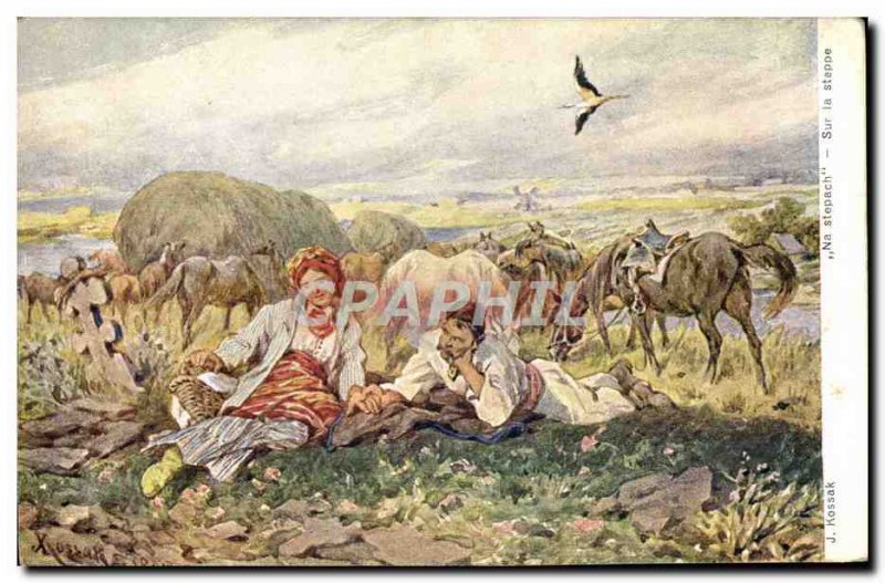 Old Postcard J Kossak Na Stepach On the steppe