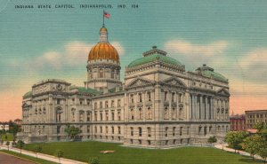 Vintage Postcard 1930's View of Indiana State Capitol Indianapolis IND