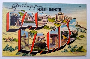 Greetings From Bad Lands North Dakota Large Big Letter Linen Postcard Tichnor