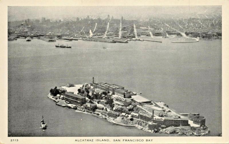 SAN FRANCISCO BAY CA-1917 AIRVIEW OF ALCATRAZ ISLAND-J C BARDELL POSTCARD