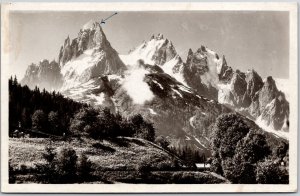 Les Aiguilles De Chamonix Vues La Route D'Argentière France Real Photo Postcard