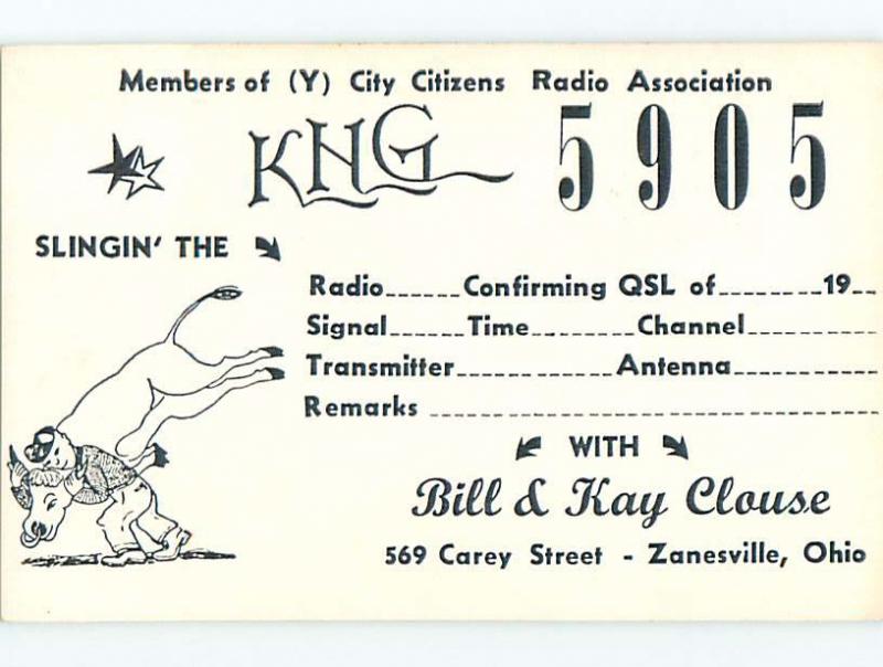 Bull - Qsl Cb Ham Radio Card Zanesville Ohio OH t8901