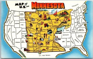 1959 Map Of US And Minnesota MN Tourist Attractions Posted Postcard