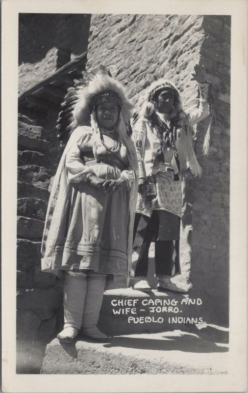 RPPC Postcard Native American Chief Caping and Wife Jorro Pueblo Indians