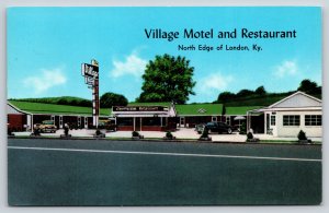 London Kentucky~Roadside~Village Motel & Restaurant Street View~Vintage Postcard