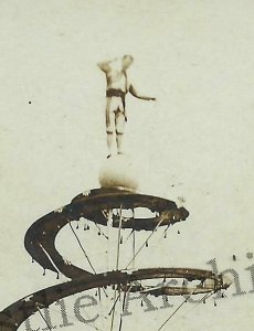 RPPC c1910 CIRCUS ACT Sideshow Carnival DAREDEVIL SPIRAL Balancing Ball WOW #1