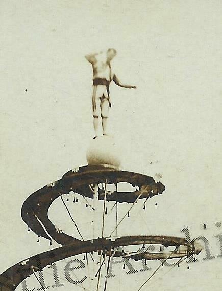 RPPC c1910 CIRCUS ACT Sideshow Carnival DAREDEVIL SPIRAL Balancing Ball WOW #1