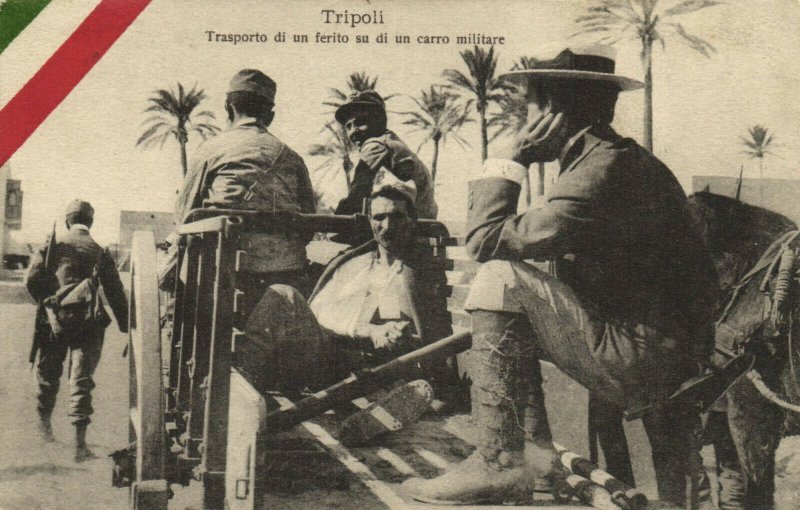 PC CPA LIBIA, TRIPOLI, TRANSPORTO DI UN FERITO, Vintage Postcard (b16619)