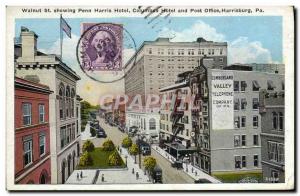 Postcard Old Walnut St Showing Penn Harris Hotel Columbis Hotel And Post Offi...