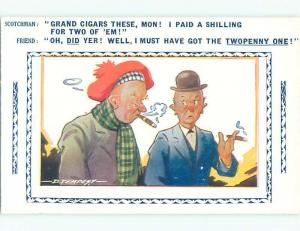 Unused Bamforth comic signed MEN SMOKING CIGARS - TOBACCO INTEREST k7996@