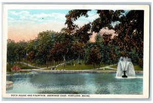 Portland Maine ME Postcard Duck House And Fountain Deerings Oaks Water Fountain