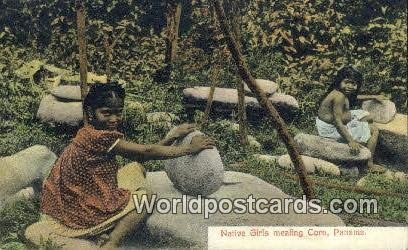 Native Girls Mealing Corn Republic of Panama 1909 Missing Stamp 