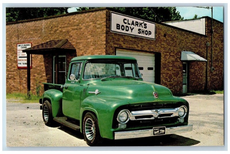 c1950 Clark's Body Shop 1956 F100 Ford Pick Up Lumberton North Carolina Postcard