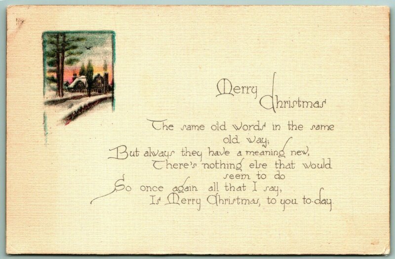 Merry Christmas Poem and Cabin Sccene UNP DB Postcard I7 