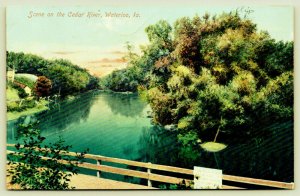 Waterloo Iowa~View Over the Railing on the Cedar River~Conger Street? c1910 PC