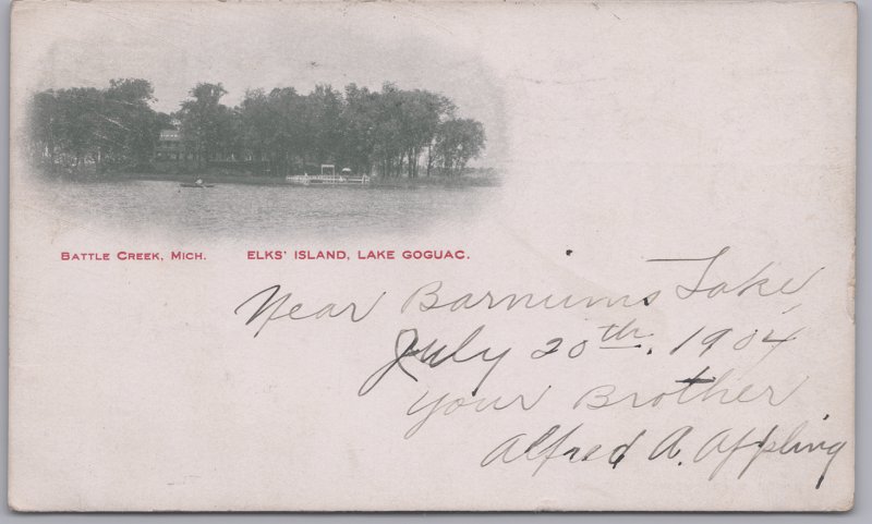 Battle Creek, Mich., Elks' Island, Lake Goguac - 1904