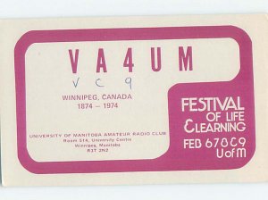 Pre-1980 RADIO CARD - CB HAM OR QSL Winnipeg Manitoba MB AH2322