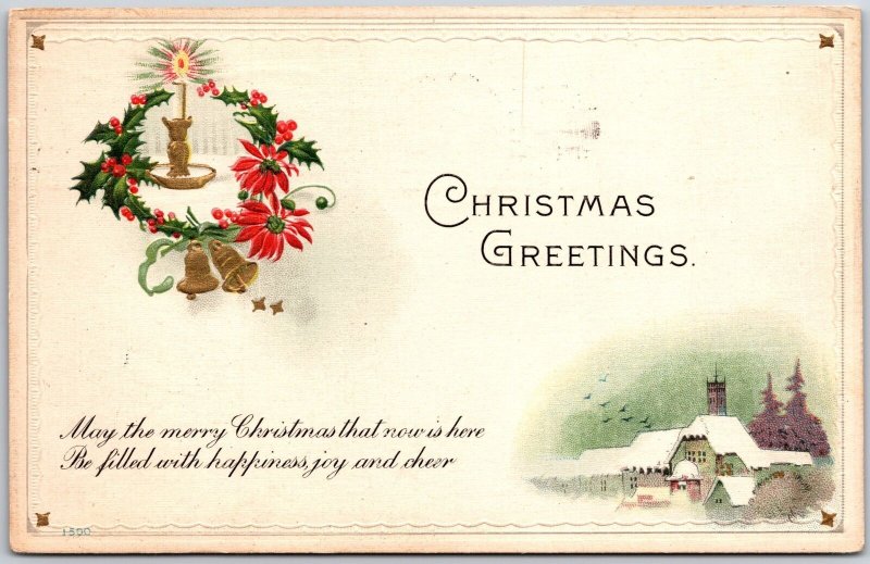 1915 Christmas Greetings Poinsettia Greenland Landscape Winter Posted Postcard