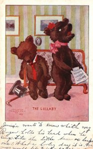 Vintage Postcard The Lullaby Two Bears Sleepy and Tired Singing Animals