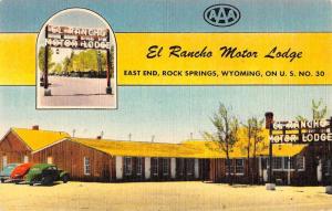 Rock Springs Wyoming El Rancho Motor Lodge Linen Antique Postcard K18720