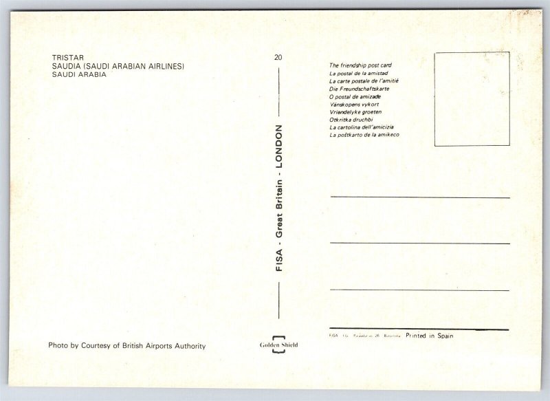 Airplane Postcard Saudi Arabian Airlines Lockheed L-1011 Tristar At Night DO5