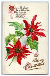 J R Lowell Artist Signed Postcard Christmas Poinsettia Flowers Tuck Embossed