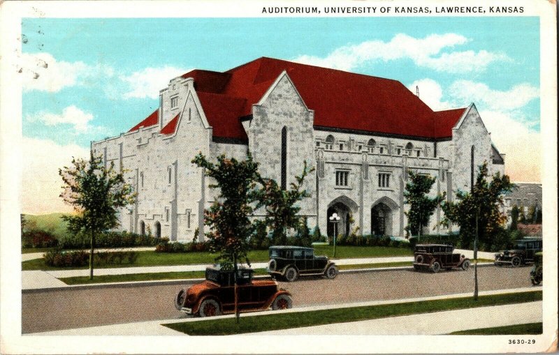 Auditorium University of Kansas Lawrence KS c1936 Vintage Postcard F71