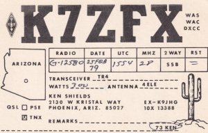 W Kristal Way Phoenix Arizona Totem Pole QSL Amateur Radio Card