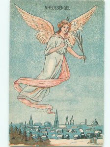 foreign c1910 PRETTY GERMAN ANGEL FLYING OVER THE TOWN AB8012