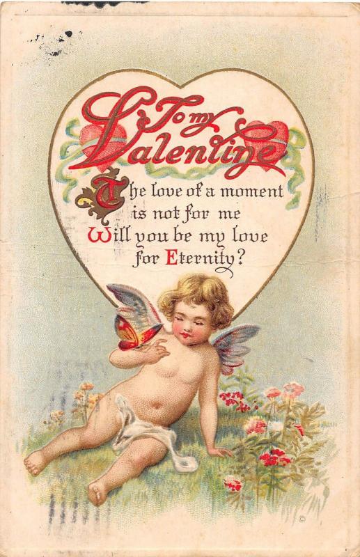 E12/ Valentine's Day Love Butterfly Postcard c1913 Hot Springs Arkansas Cupid 23