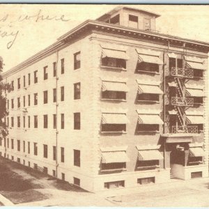 1915 Long Beach, CA Litho Photo Postcard Alberta Apartments Los Angeles Ad A19
