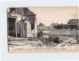 Postcard Bombarded houses Harlay Street, Great War Ruins, Compiègne, France