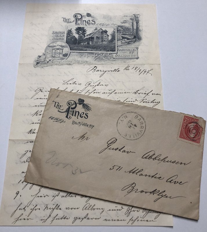 Vtg 1897 Lot of 2 THE PINES Shohola Glen Barryville New York Letterhead Envelope