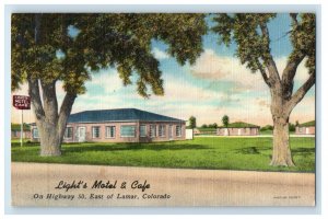 1952 Lights Motel and Cafe Exterior View Lamar  Colorado CO Vintage Postcard 