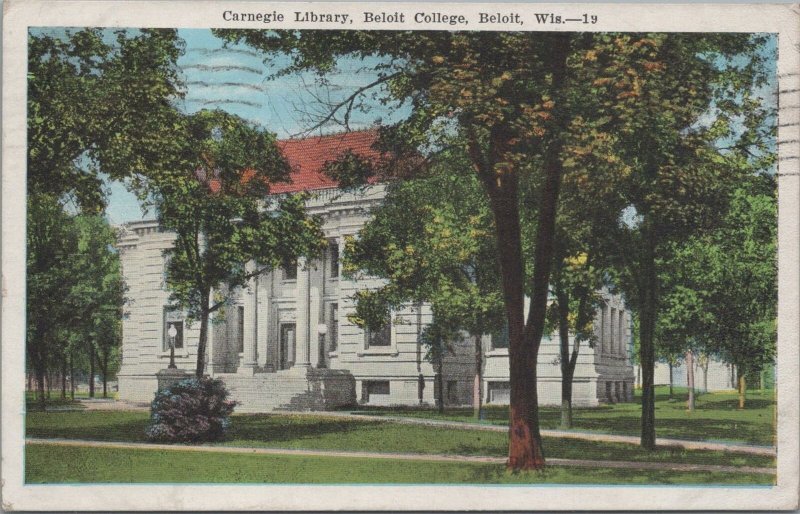 Postcard Carnegie Library Beloit College Beloit WI 1925