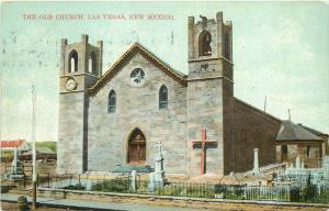 Vintage Postcard; Old Church & Graveyard, Las Vegas NM San Miguel County posted