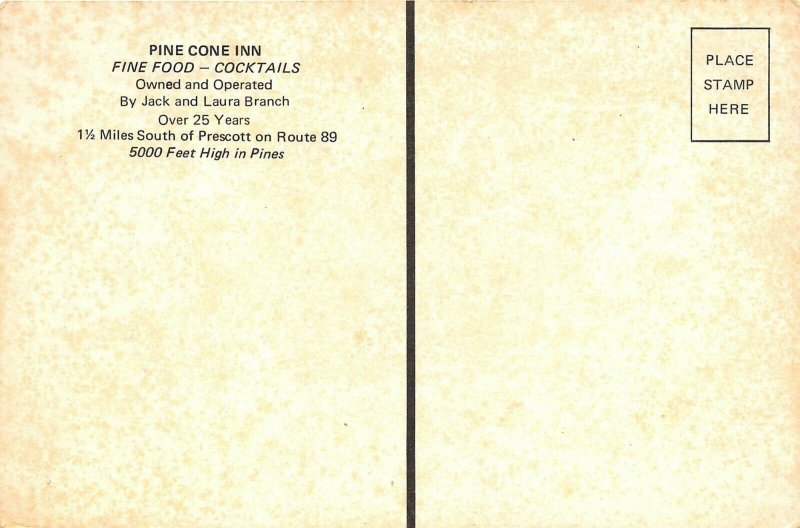 Prescott Arizona 1970s Postcard Pine Cone Inn Motel Multiview Cocktail Lounge