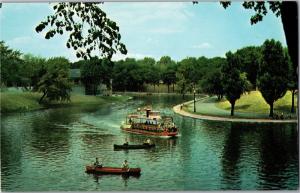 La Fontaine Park, Canoes Excursion Boat River Quebec Canada Vintage Postcard I01