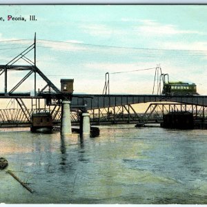 c1910s Peoria, IL McKinley Bridge Streetcar Trolley Postcard Antiquitech ILL A90