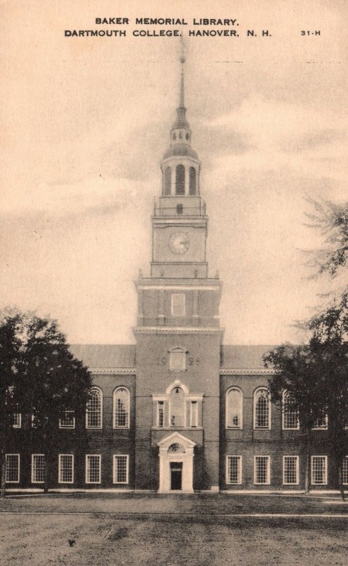 Vintage Postcard 1910's Baker Memorial Library Dartmouth College Hanover NH