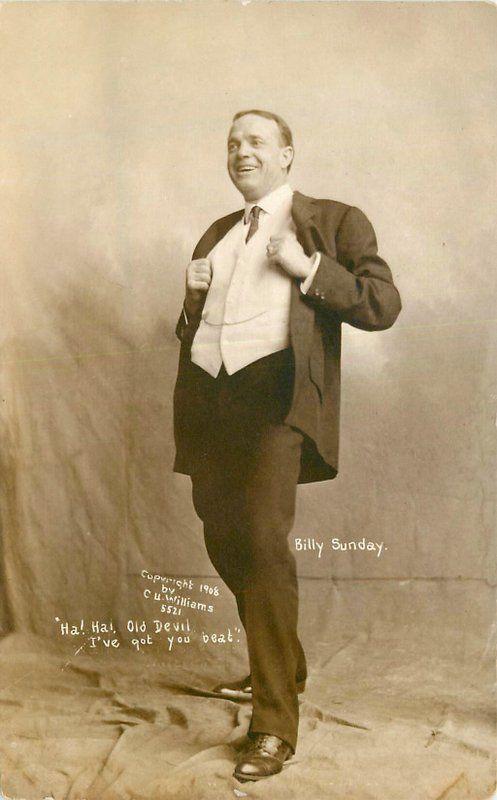 Billy Sunday Evangelical Preacher C-1910 Williams RPPC real photo postcard 10193