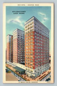 Houston TX-Texas, Rice Hotel, Linen Postcard