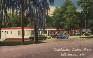 Tallahassee Florida FL Tallahassee Dining Room Classic 1950s Cars Linen Postcard