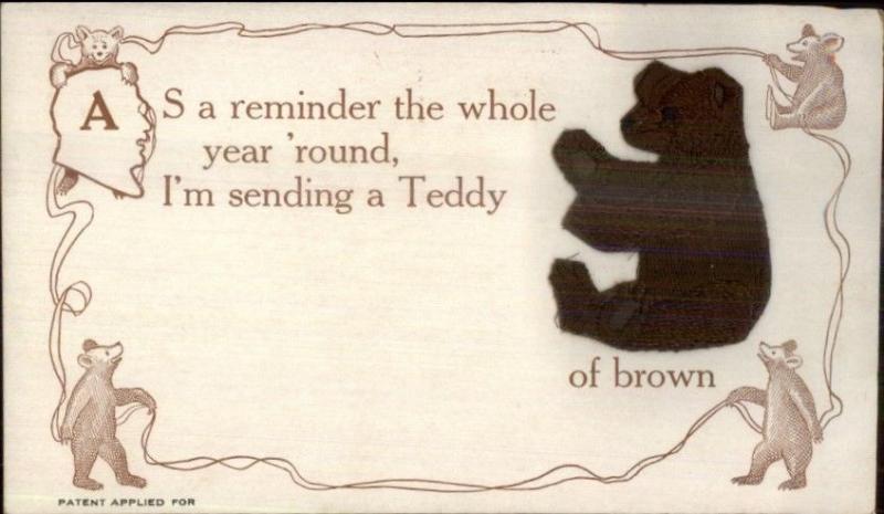 Embroidered Silk Teddy Bear Color Series c1910 Postcard BROWN