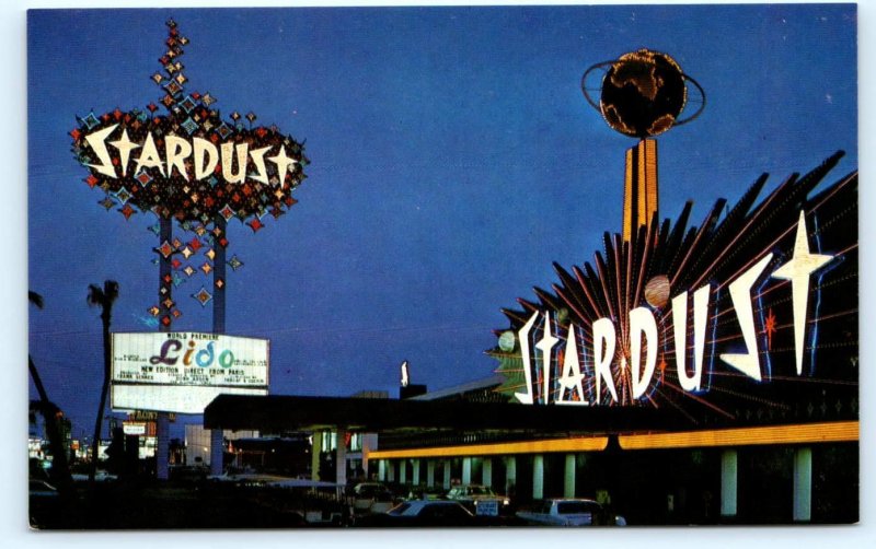 LAS VEGAS, NV Nevada ~ STARDUST CASINO & HOTEL c1960s Night Neon Postcard